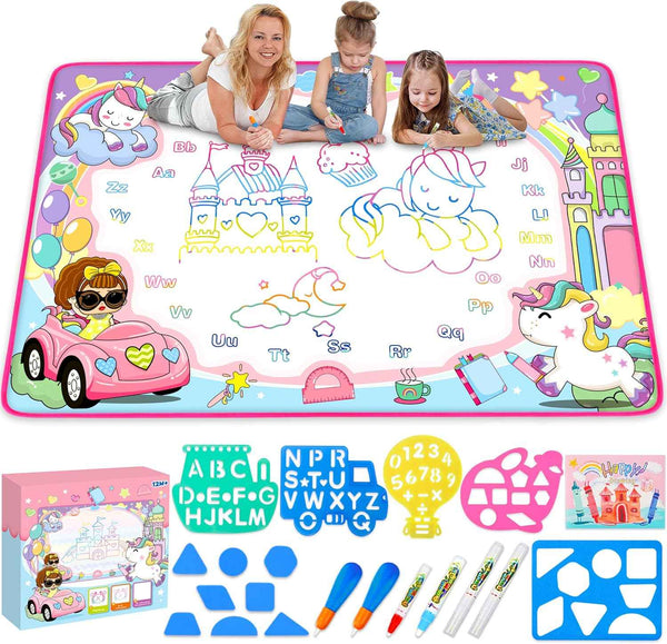 Water Doodle Mat - Kids Painting Writing Color Doodle Drawing Mat Toy Bring Magic Pens Educational Toys for Age 3 4 5 6 7 Year Old Girls Boys Age Toddler Gift