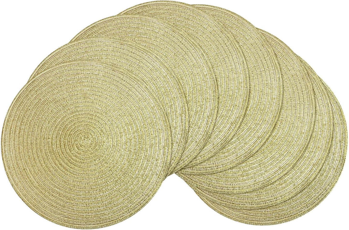 SHACOS 15 inch Round Braided Placemats Set of 6 Non Slip Heat Resistant Cotton Polyester Table Mats Washable Place Mats for Kitchen Dining Party Table Decor (Beige, 6)