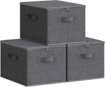 SONGMICS Foldable Storage Organizer Boxes, Set of 3 Storage Basket Bins with Lids, Handles, Clothes Organizer, 15.7 x 11.8 x 9.8 Inches, Non-Woven Fabric, Summer Sand URZB003K01