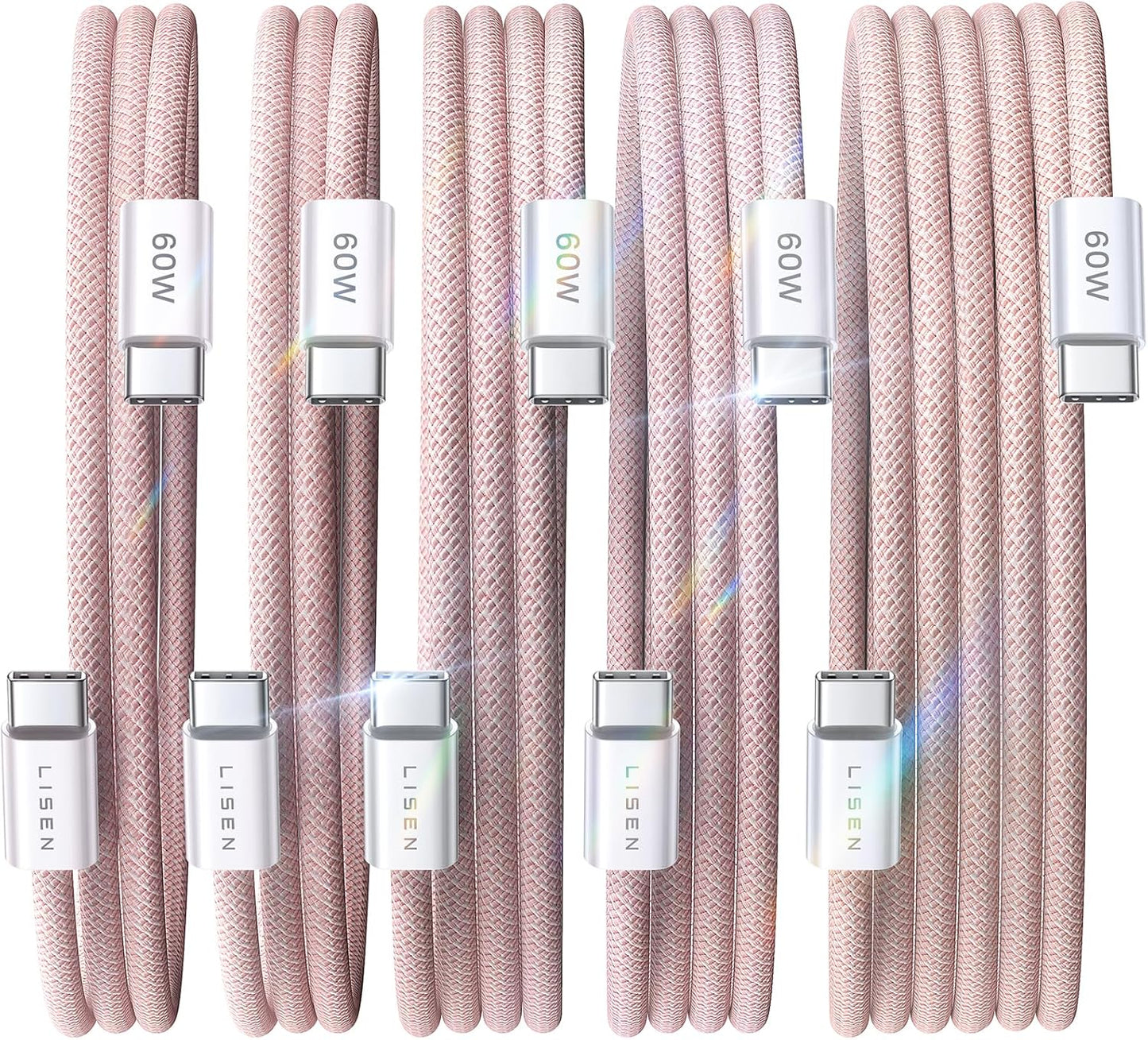 LISEN USB C to USB C Cable, 5-Pack [3.3/3.3/6.6/6.6/10FT] for iPhone 17 Charger Cord, 60W C to C Cable Fast Charging for iPad, iPhone 16 15 Pro Max, Galaxy S25/S24 USBC to USBC Cable Gifts for Men