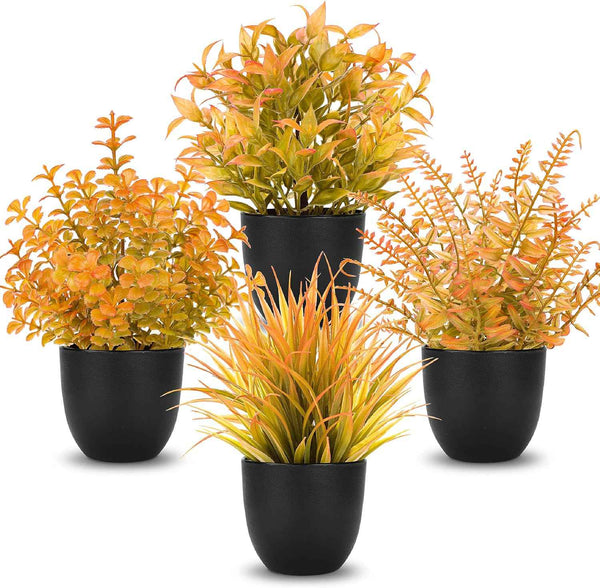 Der Rose Fake Plants 4 Packs Artificial Plants Small Faux Plants Black Bathroom Accessories for Halloween Bathroom Home Kitchen Coffee Table Office Desk Decor Indoor