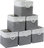 11 x 11 inch cube storage bins, 6 pack large collapsible fabric storage bin with ropes