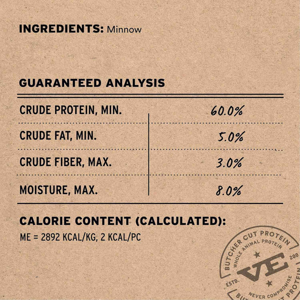 Vital Essentials minnows freeze-dried raw cat treats, 0.5 oz, single ingredient, grain free, gluten free, filler free