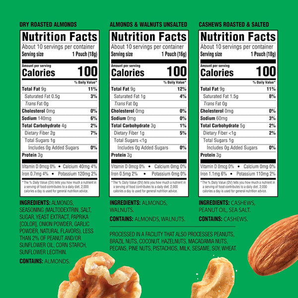 Emerald Nuts 18ct Mixed Nuts Variety Pack, 100-Calorie Individual Packs with Almonds, Walnuts & Cashews