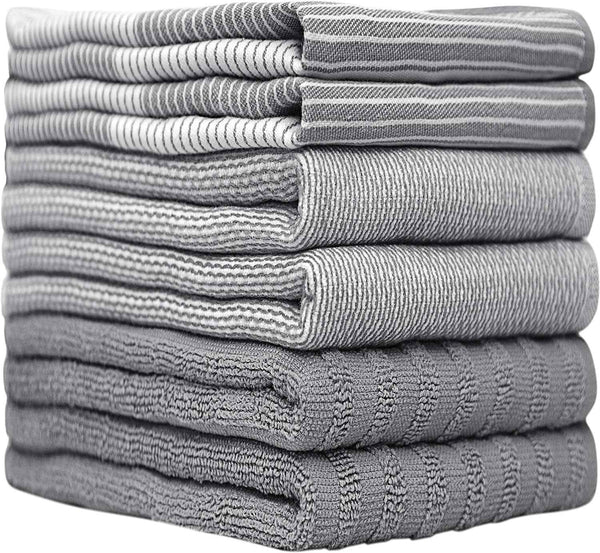 Premium Gray 20”x 28” Large Cotton Kitchen Hand Towels 6 Pack with Hanging Loop