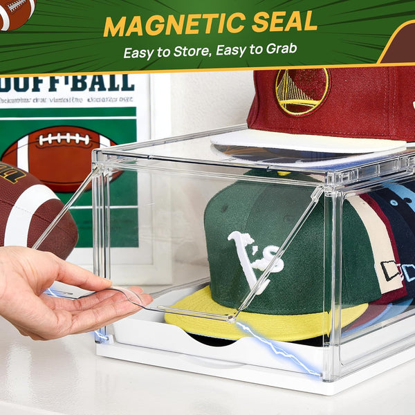 Hat Organizer for Baseball Caps, Clear Storage Box with Drawer and Sliding Tray
