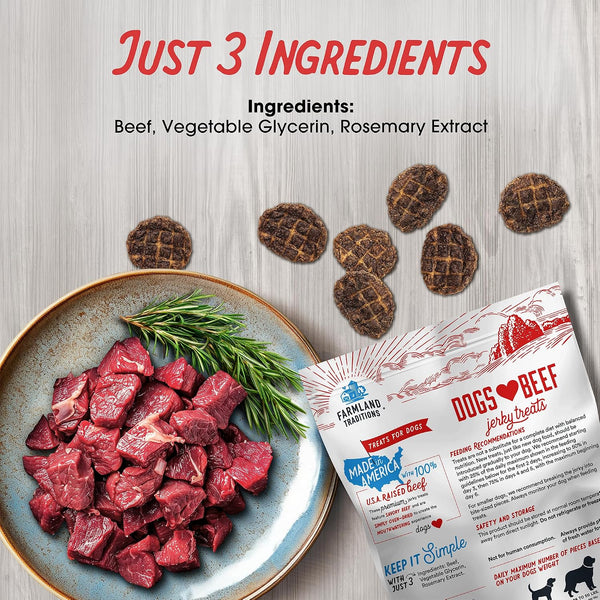 Farmland Traditions Beef Jerky Dog with 3 Ingredients and No Fillers