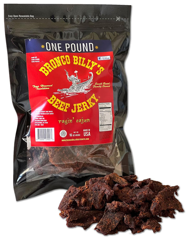 Bronco Billy's Beef Jerky Hickory Smoked Old Country One Pound Resealable Bag