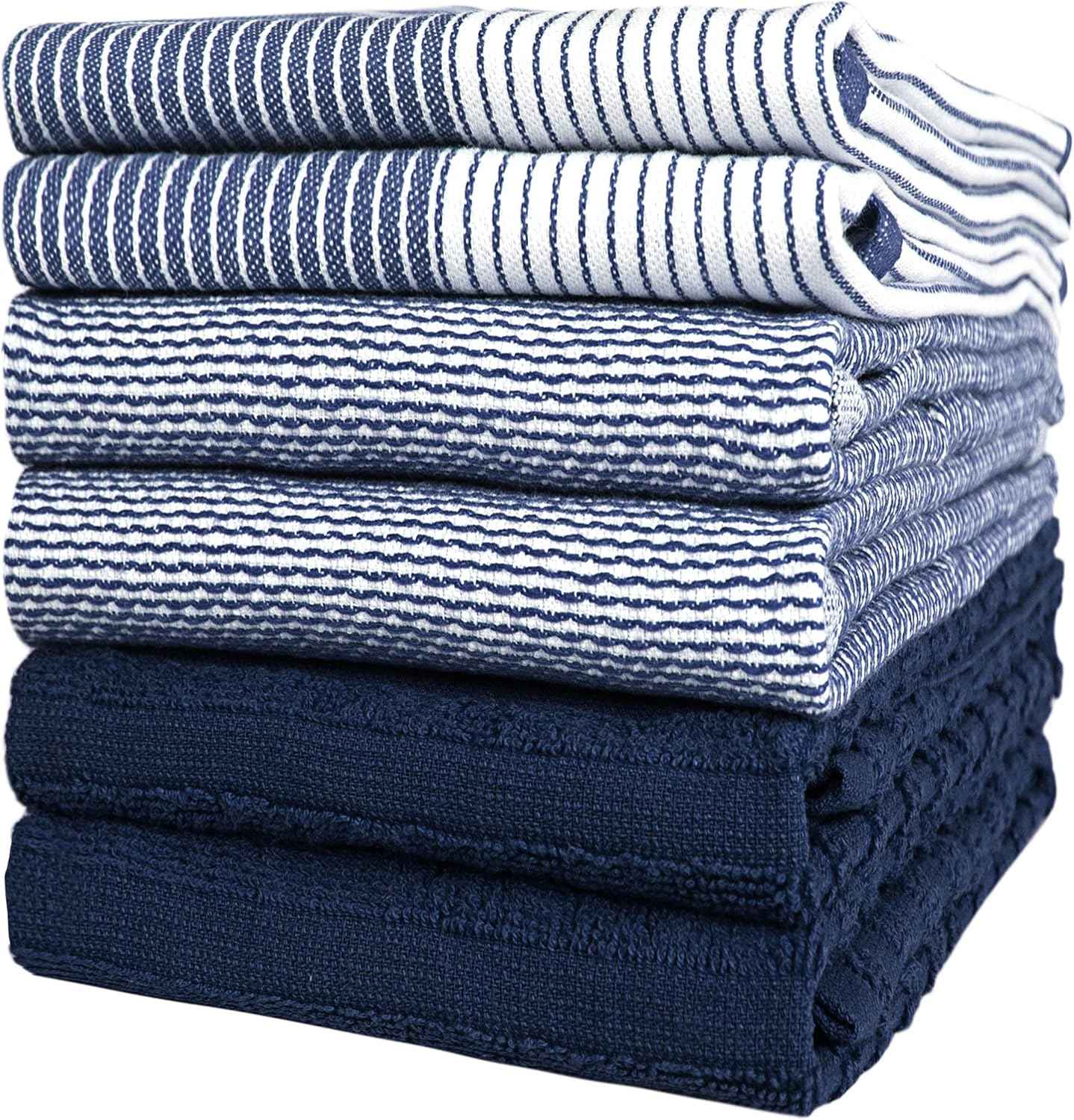 Premium Kitchen Towels (20”x 28”, 6 Pack) | Large Cotton Kitchen Hand Towel | Flat & Terry Dish Cloths | Highly Absorbent Tea Towels Set with Hanging Loop | Gray