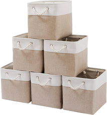 11 x 11 inch cube storage bins, 6 pack large collapsible fabric storage bin with ropes