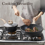 12 inch nonstick deep frying pan with lid, 5.5 qt jumbo cooker saute pan