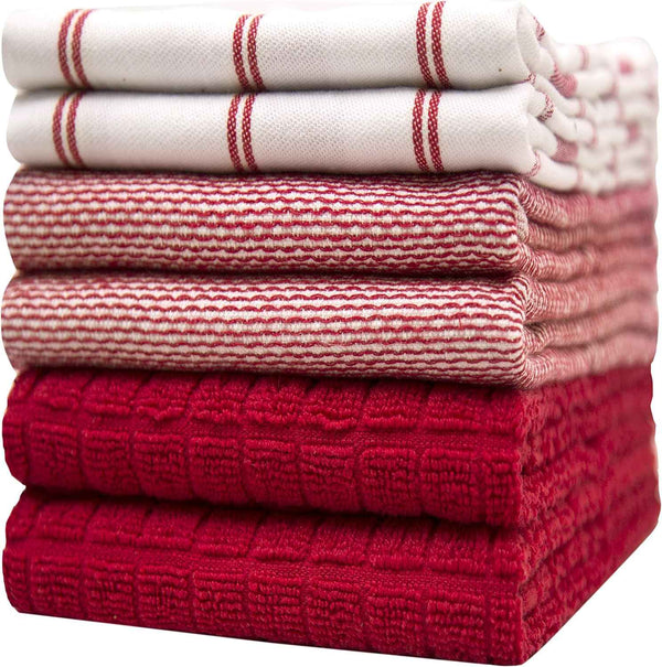 Premium Kitchen Towels (20”x 28”, 6 Pack) | Large Cotton Kitchen Hand Towel | Flat & Terry Dish Cloths | Highly Absorbent Tea Towels Set with Hanging Loop | Gray
