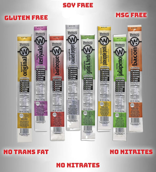 Western's Smokehouse Meat Sticks Variety Pack of 40 - 8 Flavors of Pork and Beef Jerky
