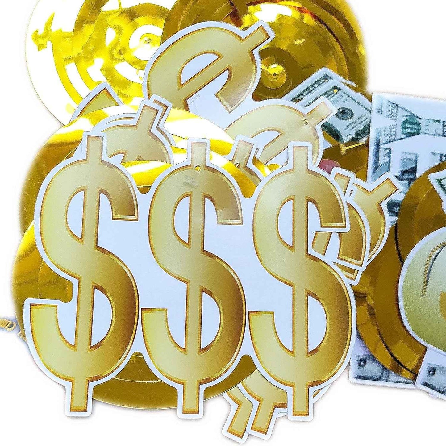 Gold Money Theme Hanging Decoration Dollar Bill Signs Hanging Swirls Money Bag Currency Symbol for Birthdays Casino Weddings Bachelorette Retirement Anniversary Graduations Party Supplies