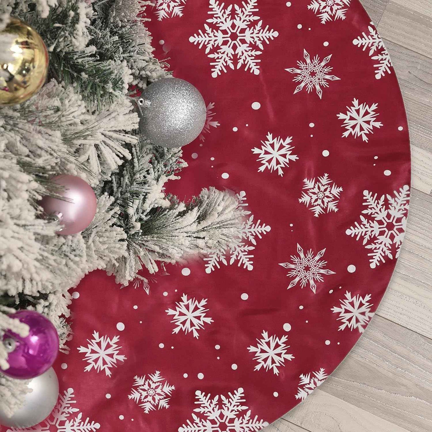 Flash World 48 Inch Large Christmas Tree Skirt Xmas Soft Cover Mat Decor Snowflake Collar Farmhouse Tree Skirt for Holiday Ornaments Party Home Indoor Decorations (Red, 48INCH)