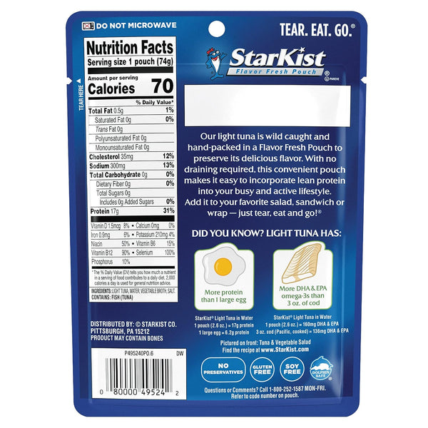 starkist chunk light tuna 2.6 oz pouch 12 pack gluten free soy free kosher