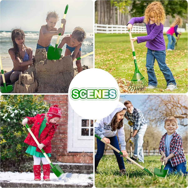 duckura kids gardening tools set 7pcs wheelbarrow set for kids with shovel rake leaf rake summer outdoor yard digging weed birthday gifts toys green