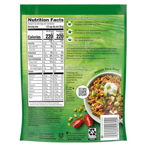 Knorr Rice Sides Taco Rice 5.4 oz, No Artificial Flavors, 7-Minute Prep, Delicious Rice Side Dish