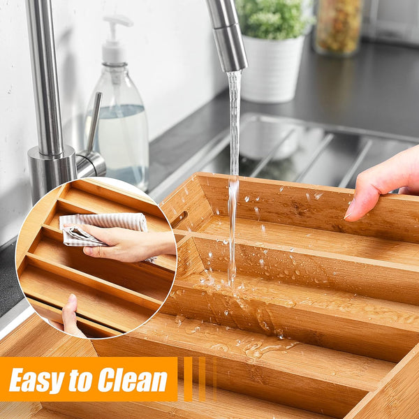 Bamboo Silverware Organizer for Kitchen or Bedroom Utensil Holder