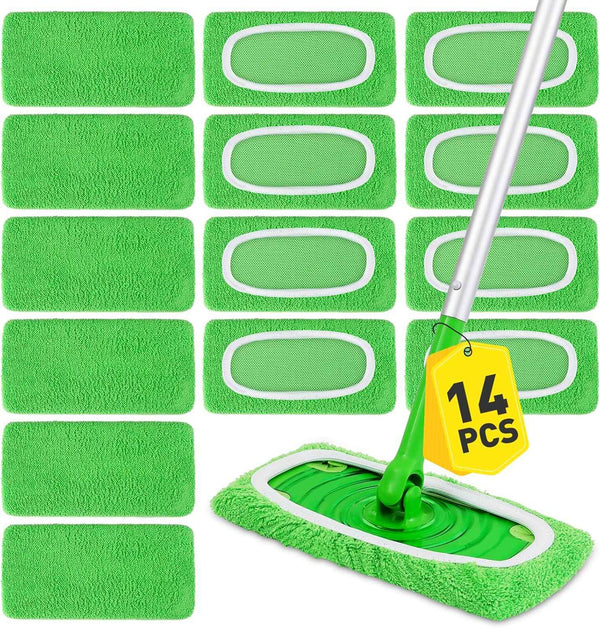 Reusable Microfiber Mop Pads for Floor Cleaning, 14-Piece Set, Compatible with Sweeper Mops and Dry Sweeping Cloths