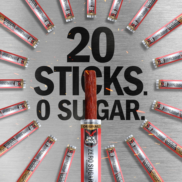 Jack Link's Zero Sugar Beef Sticks, 20 Pack, 0.92 oz, Ready to Eat Protein Snacks