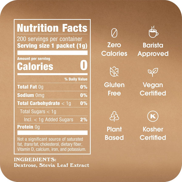 Stevia In The Raw Stevia Sweetener Packets, 200 Ct Box, Zero Calorie Sugar Substitute
