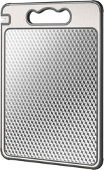 Double Sided 304 Stainless Steel & Wheat Straw Cutting Board, 14.4"*9.8" Non Toxic Chopping Board, Separately Handle Meat and Vegetables, Dishwasher Safe, Scratch Resistant Mesh Design