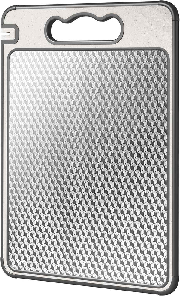 Double Sided 304 Stainless Steel & Wheat Straw Cutting Board, 14.4"*9.8" Non Toxic Chopping Board, Separately Handle Meat and Vegetables, Dishwasher Safe, Scratch Resistant Mesh Design