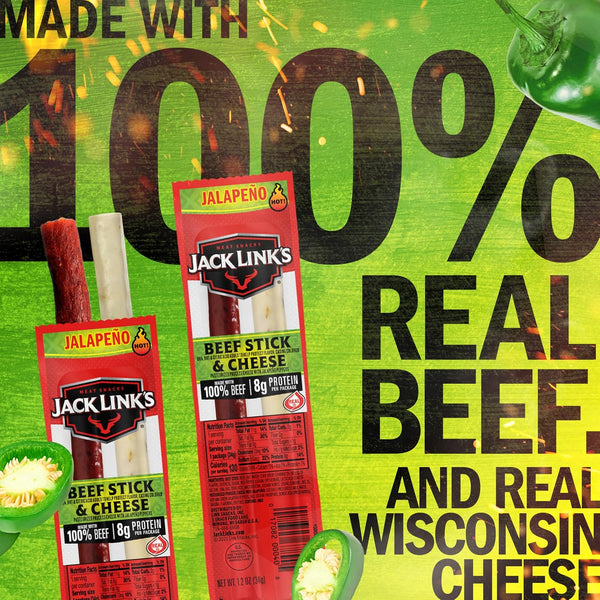 Jack Link's Jalapeno Beef Jerky Sticks and Cheese Sticks Combo, 16 Pack, 1.2 oz Snack Packs