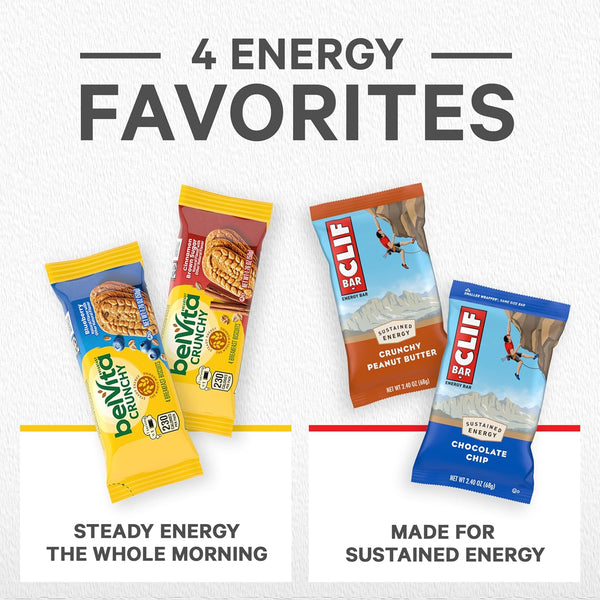 CLIF BAR Energy Bars and belVita Breakfast Biscuits Variety Pack, 30 Count