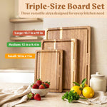Acacia Wood Cutting Board Set of 3 for Kitchen with Deep Juice Groove