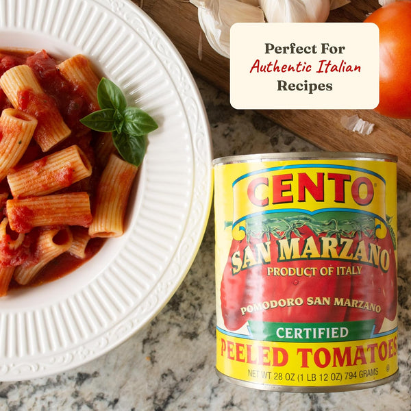 Cento Certified San Marzano Whole Peeled Tomatoes, 28 Oz Pack, Canned Plum Tomatoes in Thick Puree