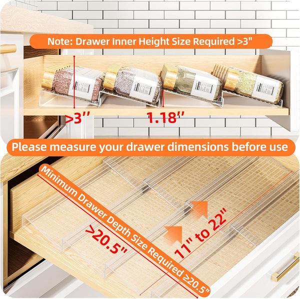 MUDEELA Clear Spice Drawer Organizer for Kitchen Storage