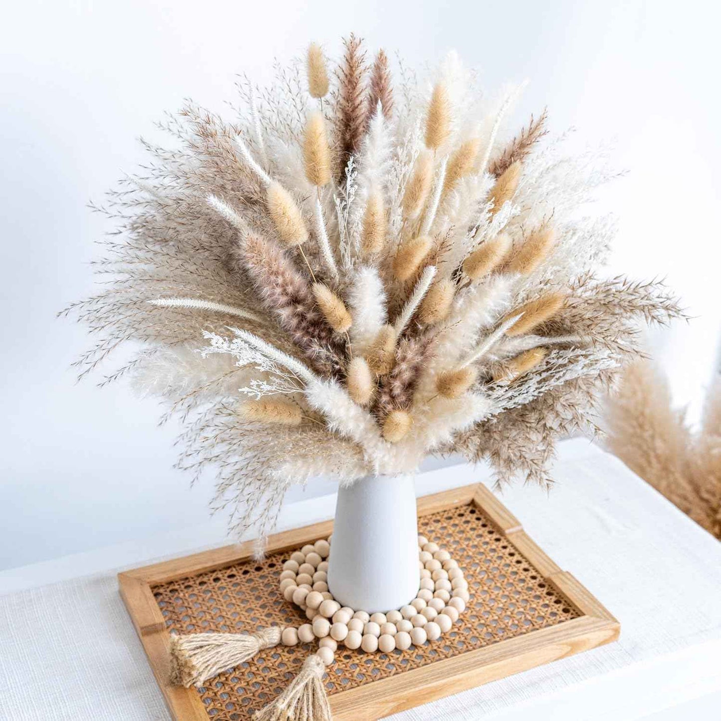 70PCS Natural Dried Pampas Grass Boho Home Decor Bouquet Phragmites Dried Flowers Bouquet for Wedding Floral Arrangements Home Decorations (70PCS)