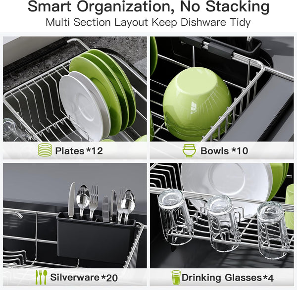 Stainless Steel Dish Drying Rack for Kitchen Sink with Utensil Holder