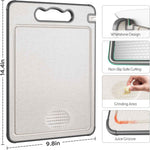 Double Sided 304 Stainless Steel & Wheat Straw Cutting Board with Non-Toxic Design, 14.4'' x 9.8'' Chopping Board, Dishwasher Safe