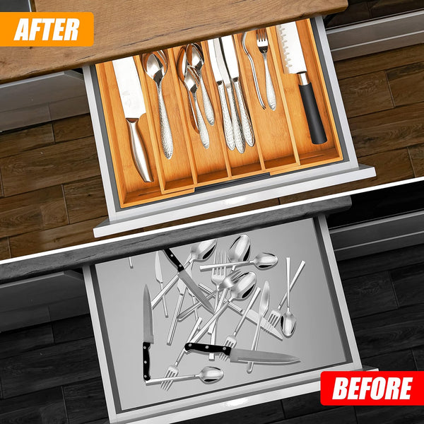 Bamboo Silverware Organizer for Kitchen or Bedroom Utensil Holder