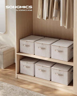 SONGMICS Foldable Storage Organizer Boxes - Set of 3 Fabric Bins with Lids and Handles