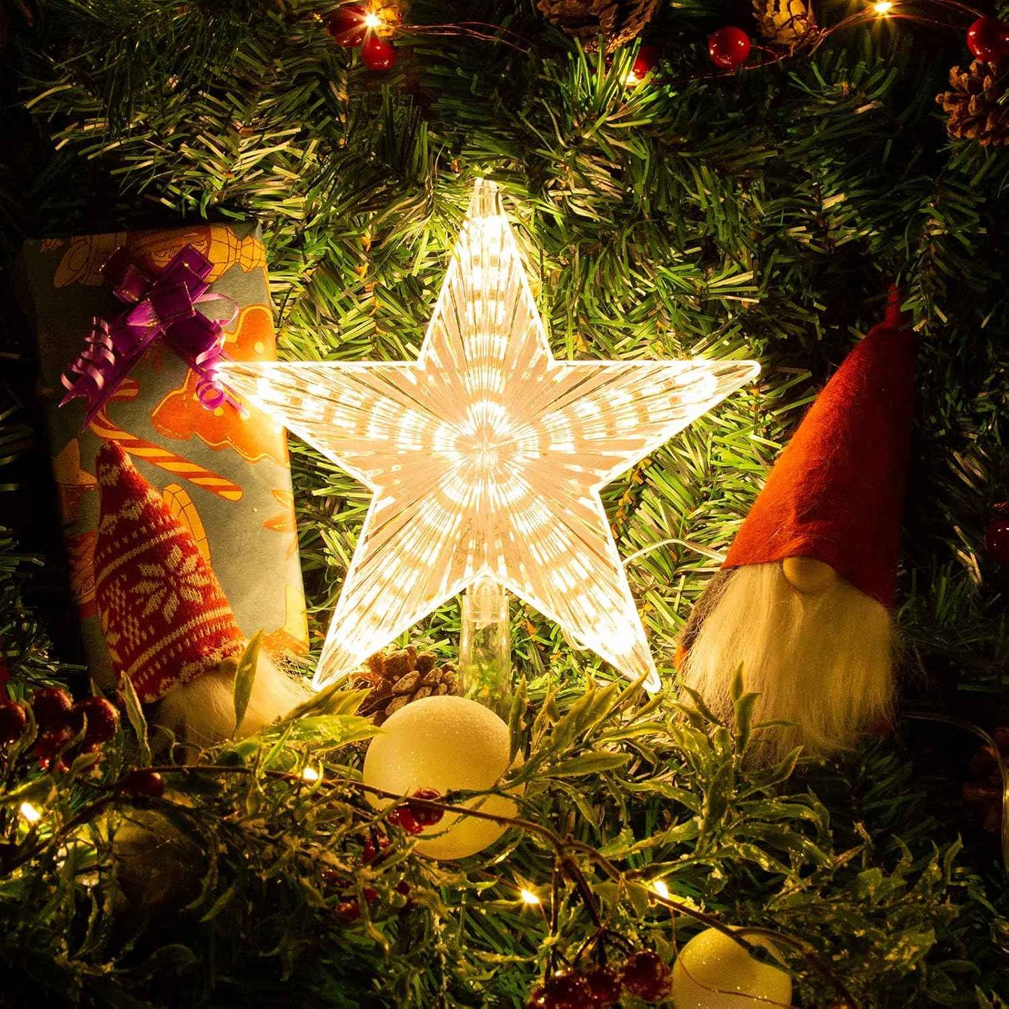 Christmas Tree Topper Star Warm White Light Christmas Tree Decor for Christmas Holiday Home Fit for General Size Xmas Tree, 8.7 Inch