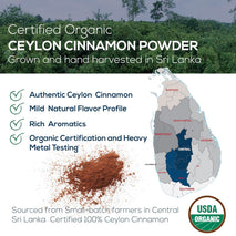 One Farm Organic Ceylon Cinnamon premium Sri Lanka Cinnamon, freshly ground, non-gmo, fair-trade, gluten-free in reusable jar