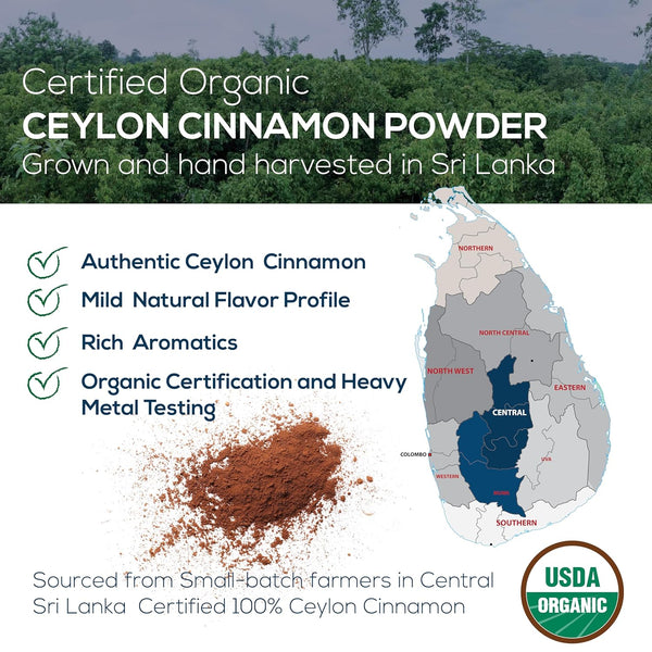 One Farm Organic Ceylon Cinnamon premium Sri Lanka Cinnamon, freshly ground, non-gmo, fair-trade, gluten-free in reusable jar