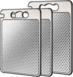 Double Sided 304 Stainless Steel & Wheat Straw Cutting Board, 14.4"*9.8" Non Toxic Chopping Board, Separately Handle Meat and Vegetables, Dishwasher Safe, Scratch Resistant Mesh Design