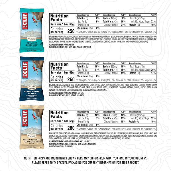 CLIF BAR Variety Pack Energy Bars 16 Pack Non-GMO Organic Oats