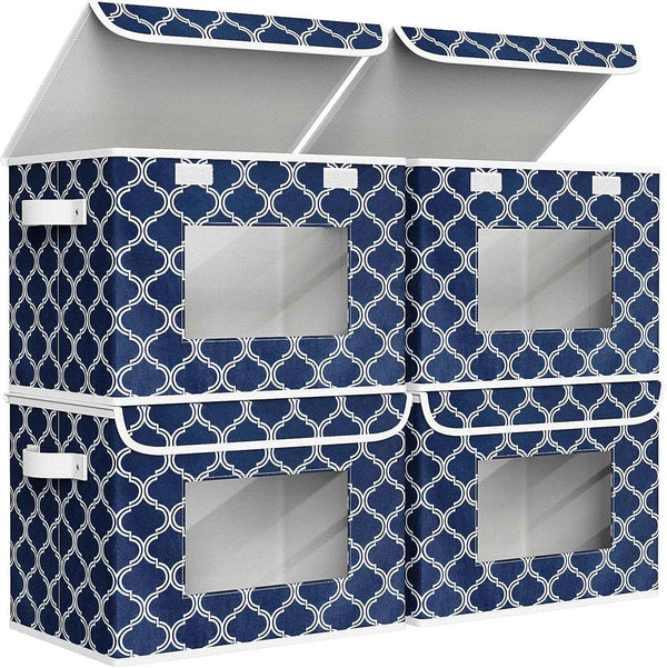 Univivi Fabric Foldable Storage Boxes [4-Pack] Large Collapsible Stackable Storage Bins with Lids, Closet Organizers and Storage Cube Basket for Home, Office, Bedroom (Gray, 17“ x 12” x 12")