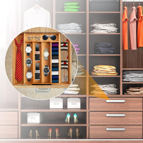 Bamboo Silverware Organizer for Kitchen or Bedroom Utensil Holder