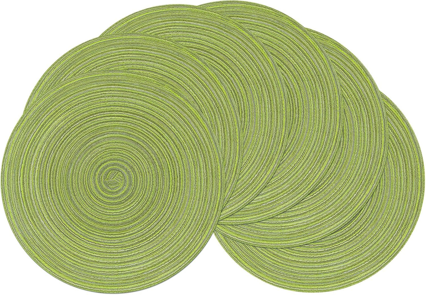 SHACOS 15 inch Round Braided Placemats Set of 6 Non Slip Heat Resistant Cotton Polyester Table Mats Washable Place Mats for Kitchen Dining Party Table Decor (Beige, 6)