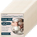6-Pack Cheesecloth, 20x20 Inch Hemmed Cheese Cloth for Straining, Reusable Unbleached Cotton Strainer for Cooking, Baking, Juicing, and Cheese Making (Grade 100)