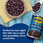 Bush's Best 15 oz canned black beans, gluten-free, low fat, source of plant-based protein and fiber, pack of 12