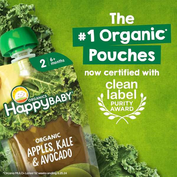 Happy Baby Organics Stage 2 Baby Food Pouches, 10 Count, 4 Ounces Each, Gluten Free, Vegan