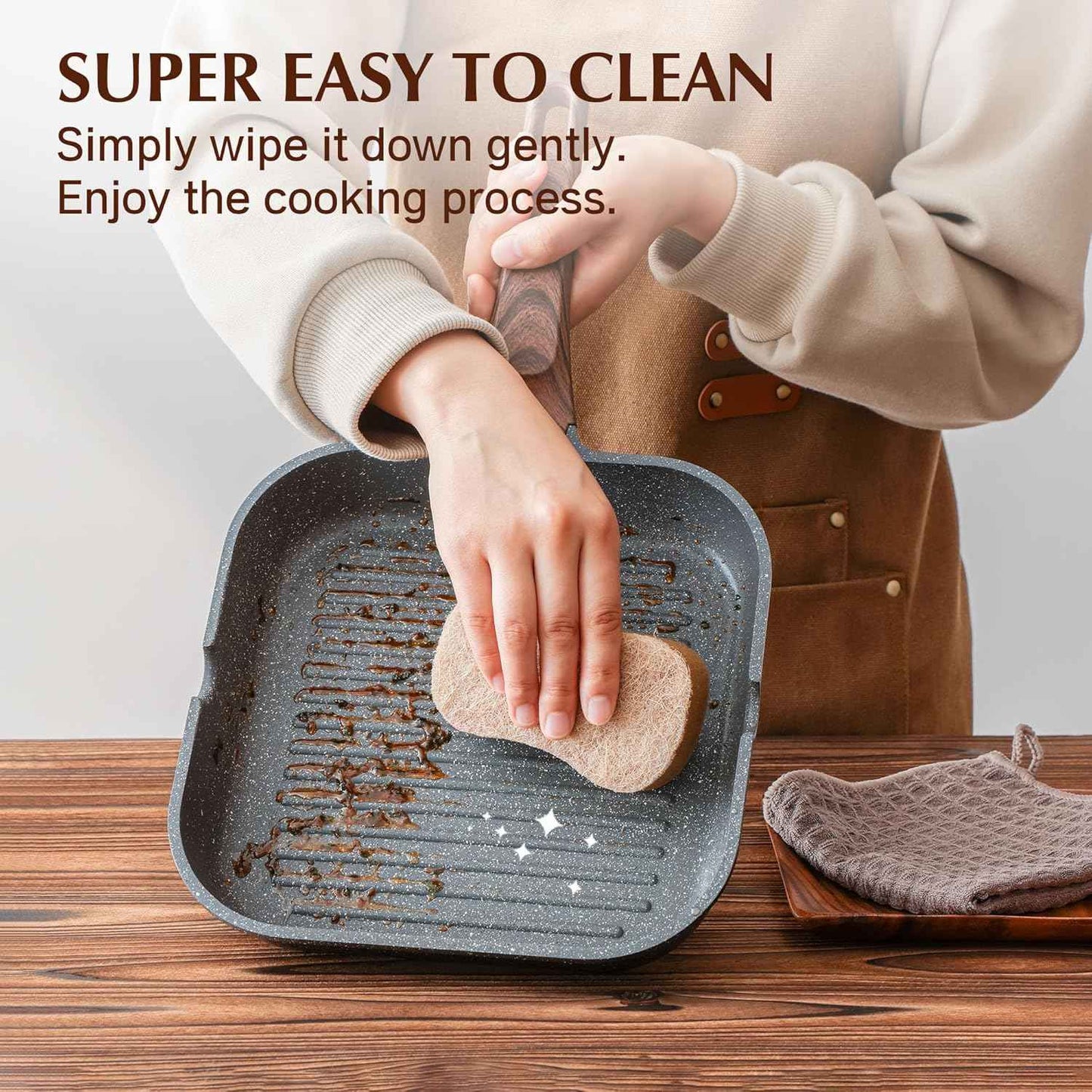 SENSARTE 9.5 inch nonstick grill pan, PFOA free, versatile griddle for stove tops and outdoor grilling.
